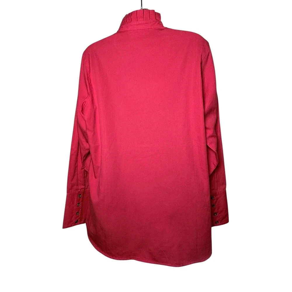 King Ranch Pink Cotton Ruffle Mock Neck Western Field Shirt Blouse Long Size XL‎